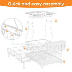 Gtyasm Extendable 2 Tier Dish Drying Rack Drainboard Cutlery Holder White Large