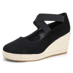 Lotgnimry Womens Espadrilles Sandals Closed Toe Wedge G-black/Suede US 6