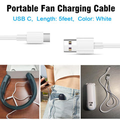 Xnarew USB C Charger Cable for JISULIFE Mini Fan 5FT White Copper