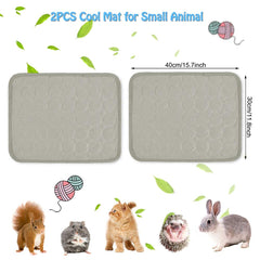 2PCS Summer Cooling Mat for Small Animals Bunny Guinea Pig 15.8x11.8 Grey