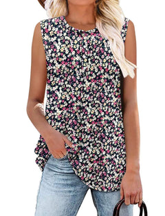CRAZY GRID Women's Sleeveless Floral Slim Fit Tank Top Tee Violet Red Size XXL