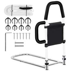 Okvpajdo Adjustable Bed Rail with 2Grab Bars Safety Guard Black White King Queen