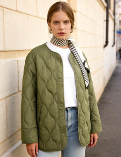Flygo Women's Oversized Quilted Lightweight Puffer Jacket Green Size L