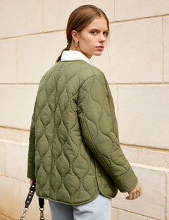 Flygo Women's Oversized Quilted Lightweight Puffer Jacket Green Size L