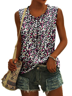 CRAZY GRID Women's Sleeveless Floral Slim Fit Tank Top Tee Violet Red Size XXL
