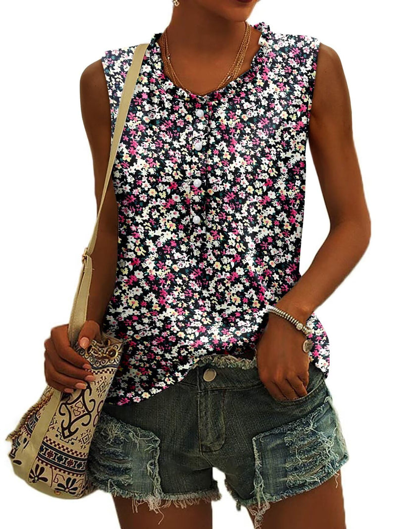 CRAZY GRID Women's Sleeveless Floral Slim Fit Tank Top Tee Violet Red Size XXL