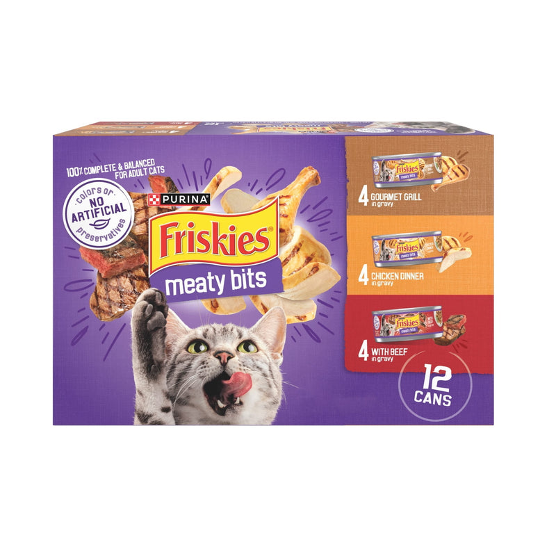 BestBy09/27 Friskies Gravy Variety Pack Meaty Bits Wet Cat Food 12 Pack 5.5oz